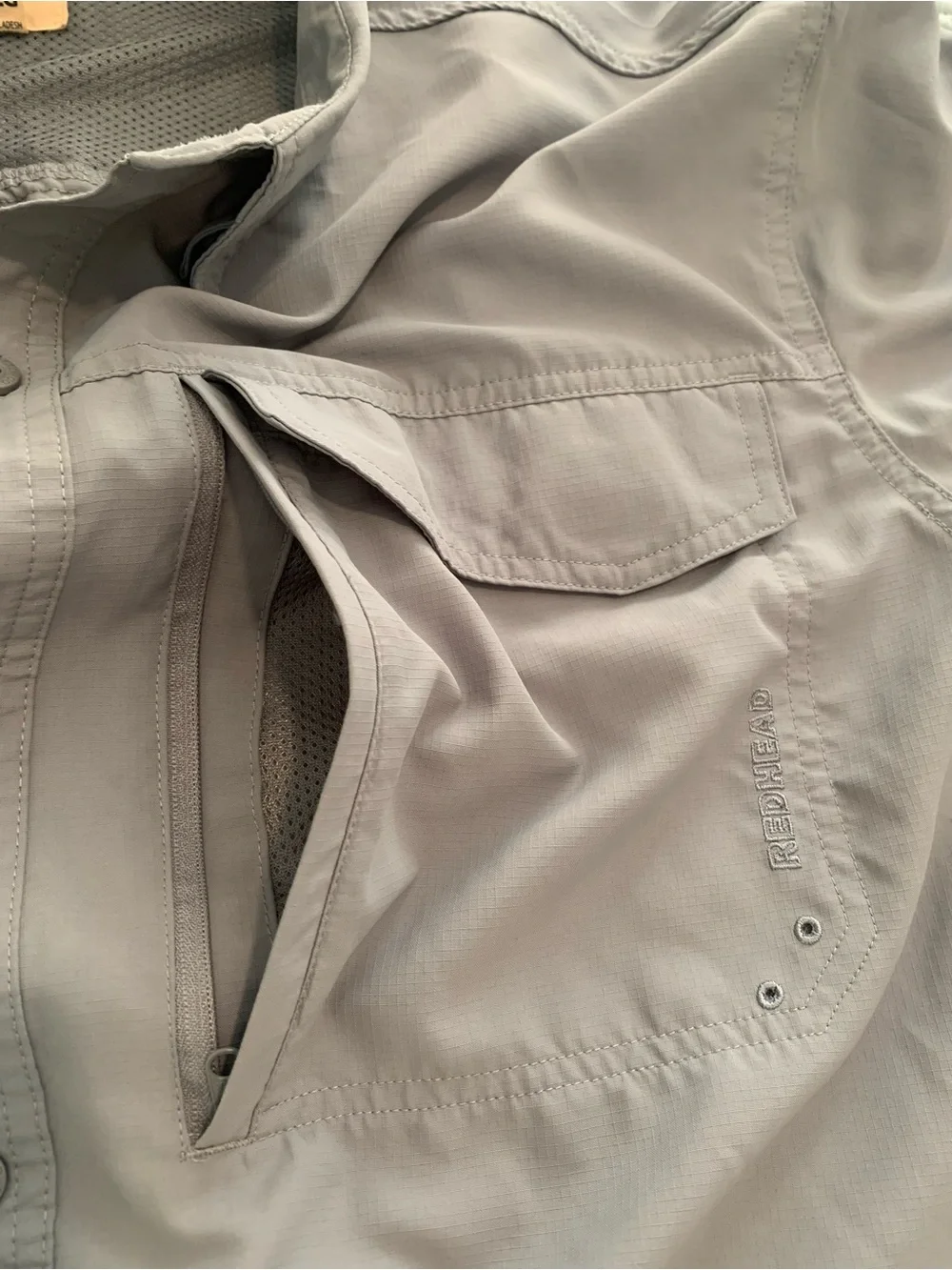 RedHead Gray Ripstop Fishing Camp Shirt Mens 2XL Vent Back Short Sleeve Utility